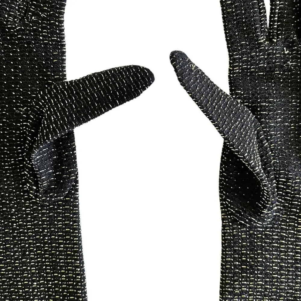 Vintage Sparkling Silver Black Long Forearm Gloves - Size S